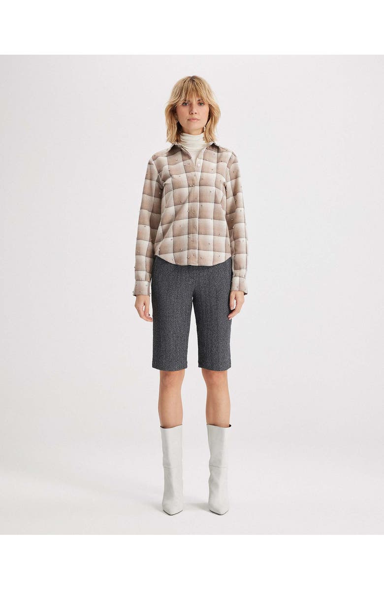 THEO The Label Europa Plaid Flannel Crystal Shirt, Alternate, color, Wheat