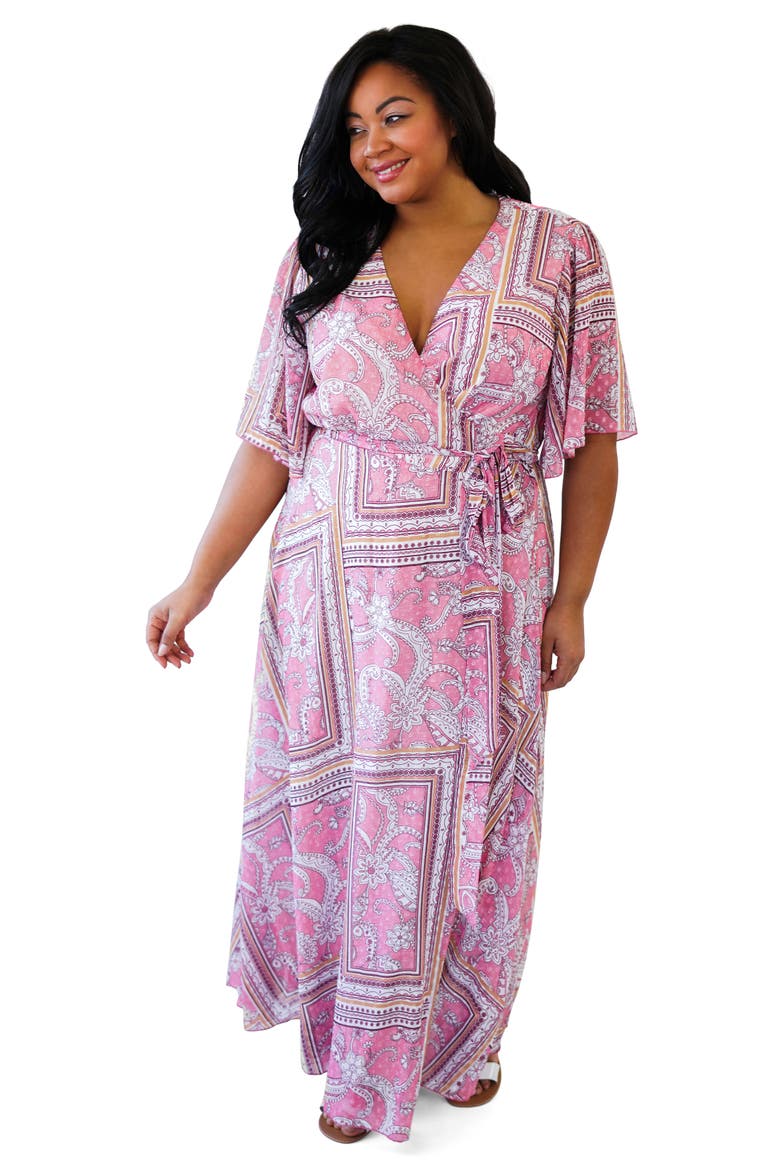 Print Wrap Maxi Dress, Alternate, color, PINK