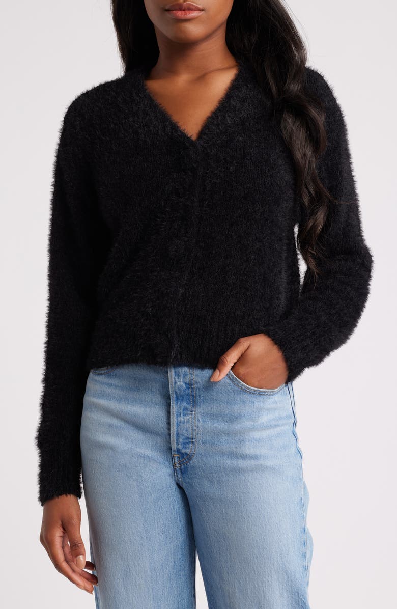 All in Favor V-Neck Cardigan, Main, color, Black