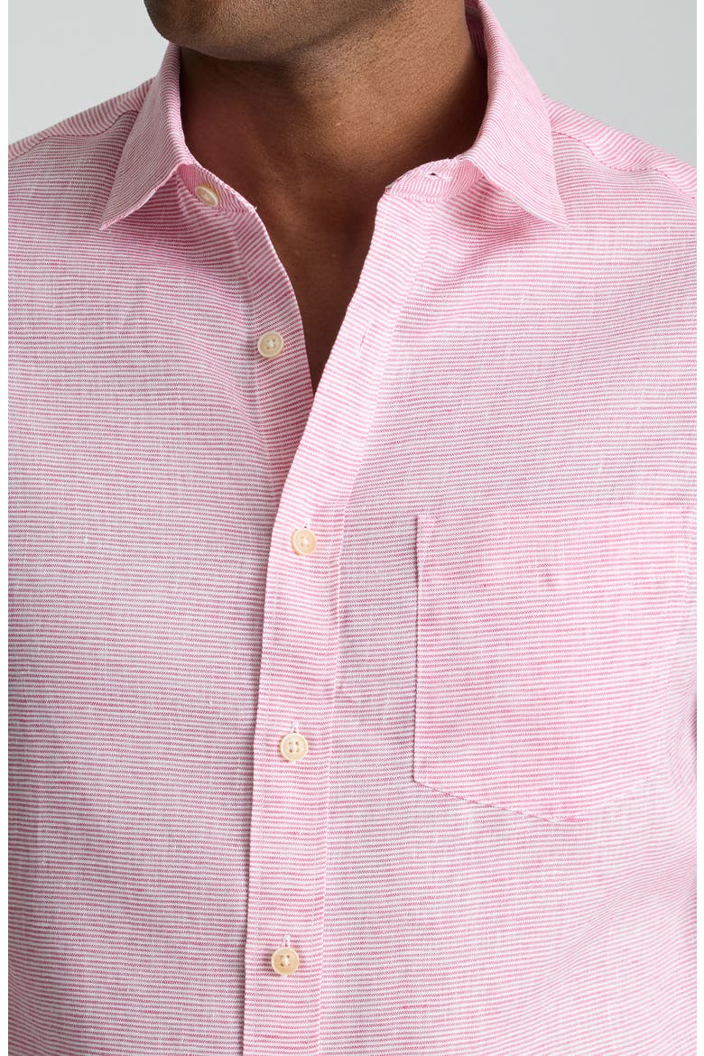 Stripe Wrinkle Resistant Linen Button-Up Shirt, Alternate, color, PINK