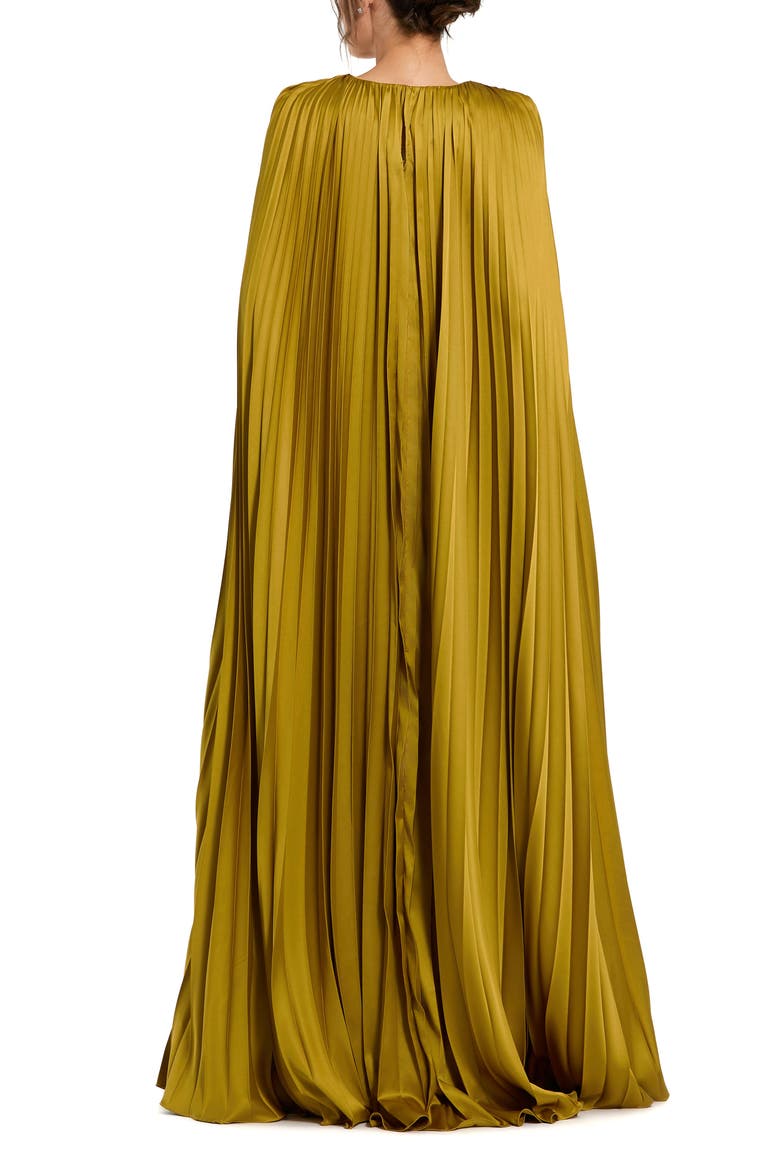 Petite Pleated Charmeuse V Neck Gown With Cape, Alternate, color, Chartreuse