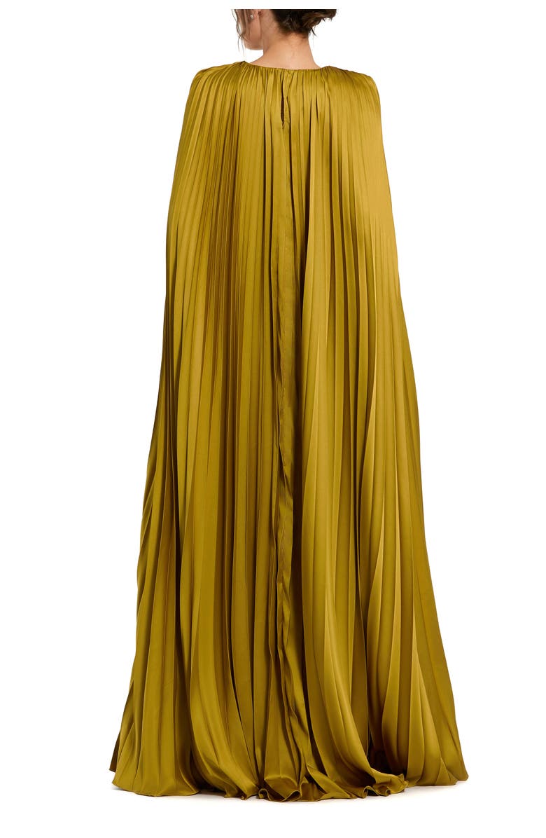 Mac Duggal Petite Pleated Charmeuse V Neck Gown With Cape, Alternate, color, Chartreuse