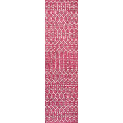 Jonathan Y Ourika Moroccan Geometric Textured Weave Indoor/outdoor Area Rug In Fuchsia/light Gray