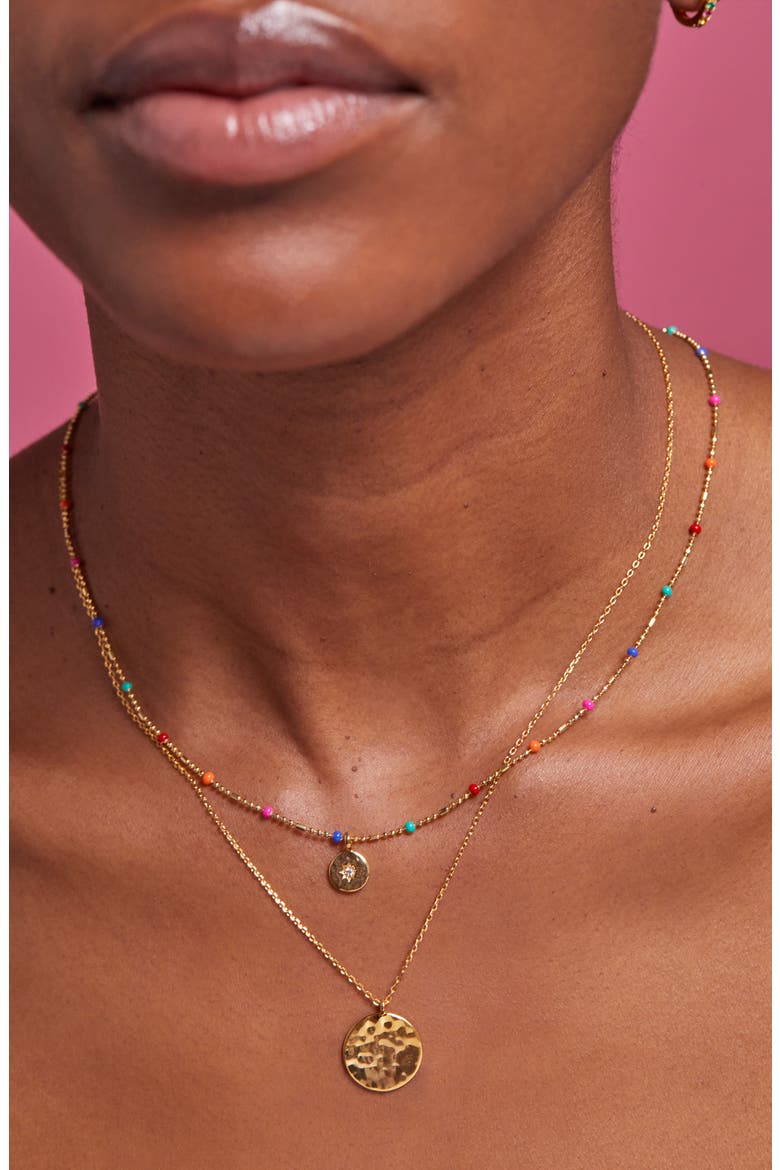 Rainbow Bead Cubic Zirconia Pendant Necklace, Alternate, color, SILVER/ GOLD