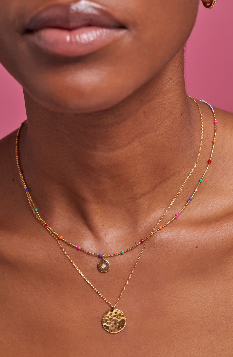 Estella Bartlett Rainbow Bead Cubic Zirconia Pendant Necklace, Alternate, color, Silver/ Gold