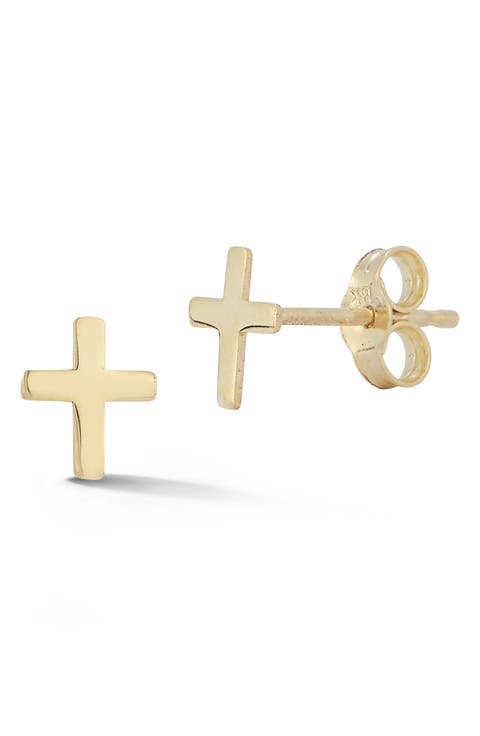 14K Gold Cross Stud Earrings