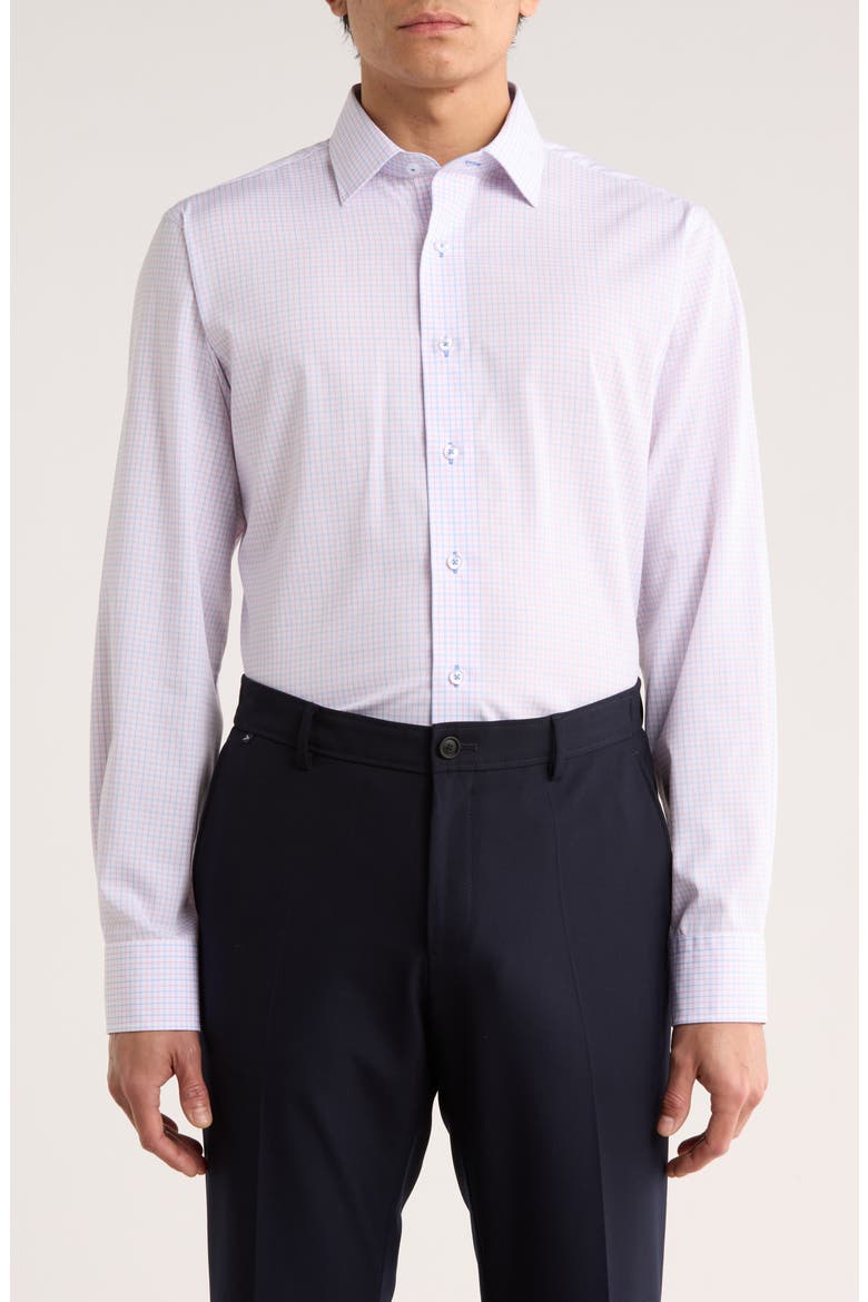 Trim Fit Small Check Cotton Dress Shirt, Main, color, WHITE/ PINK/ BLUE