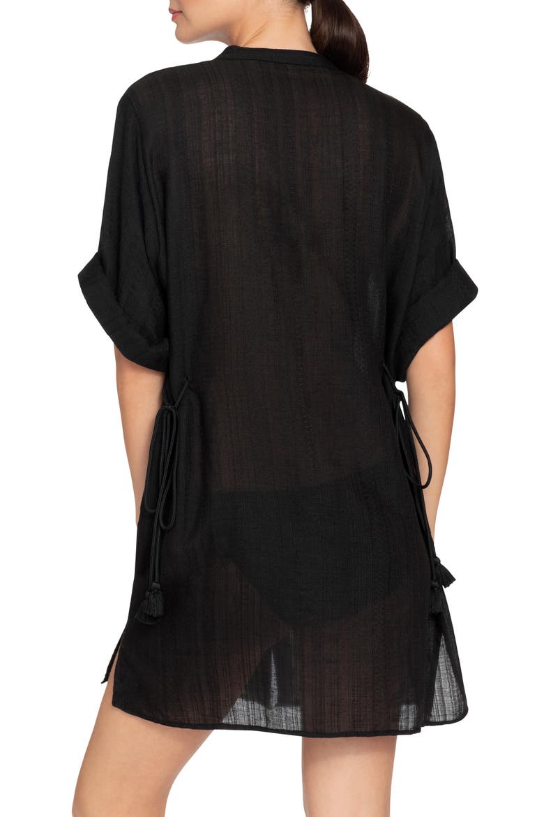 Michelle Mandarin Collar Tunic Cover-Up Dress, Alternate, color, BLACK