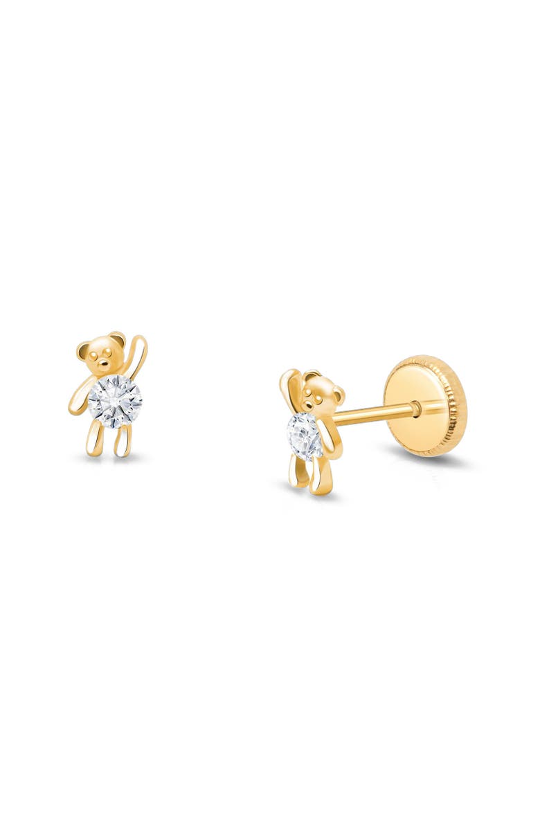 Tiny Blessings 14K Gold Teddy Bear Bliss Studs Screw Back Earrings, Main, color, 14K Yellow Gold