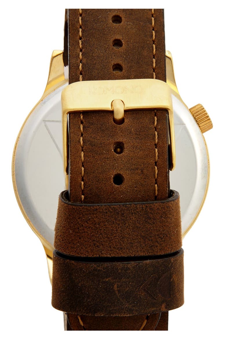 'Winston' Round Leather Strap Watch, 41mm, Alternate, color, GOLD WOOD