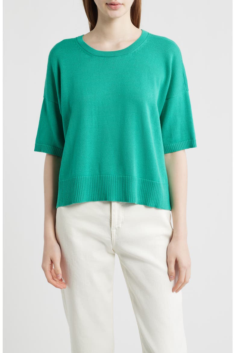 Elbow Sleeve Organic Cotton Blend Crewneck Sweater, Main, color, SEA STAR