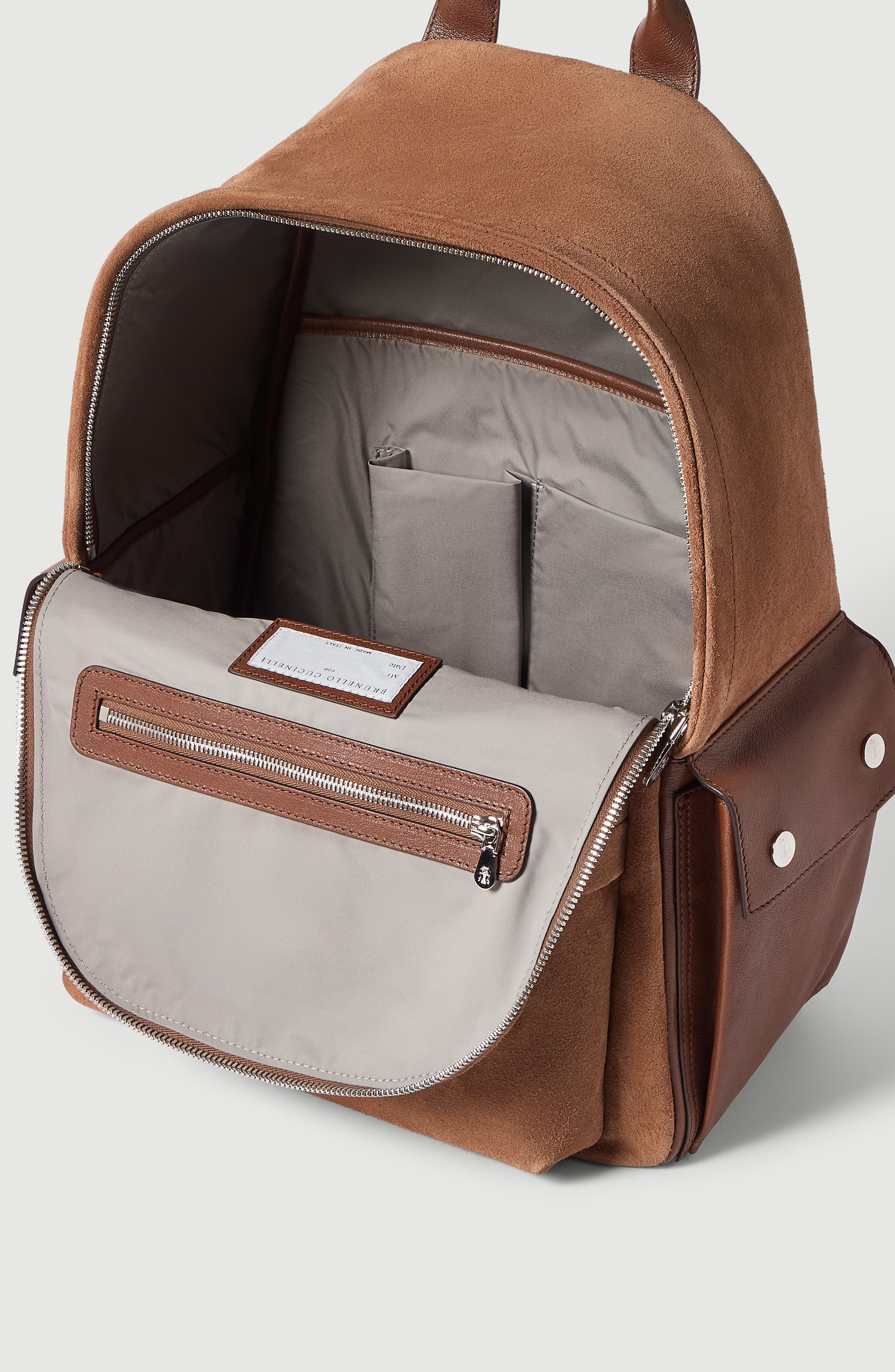 Brunello Cucinelli Buffalo leather backpack, Alternate, color, Tobacco