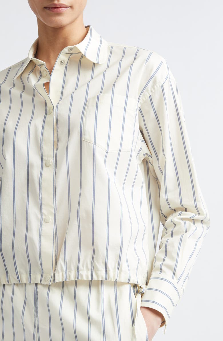 Moncler Stripe Cotton & Silk Snap-Up Shirt, Alternate, color, White Stripe