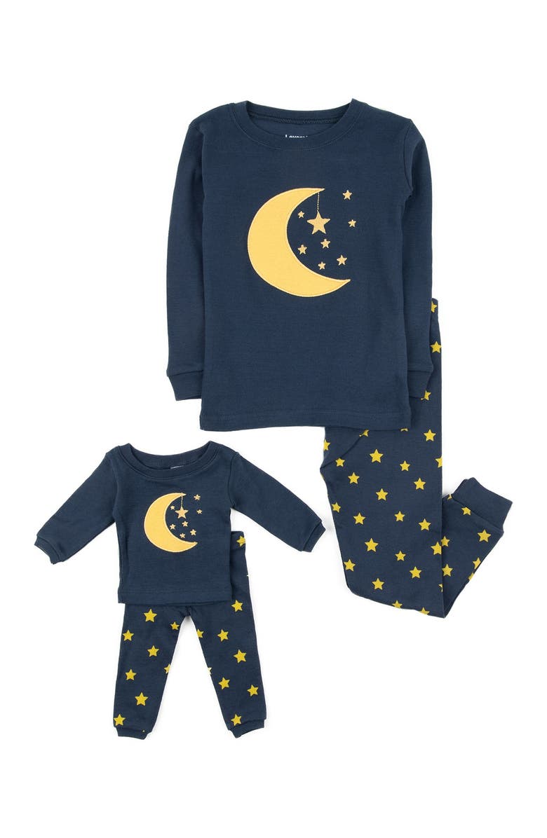 Leveret Moon & Stars Pajama & Matching Doll Pajama Set, Main, color, 