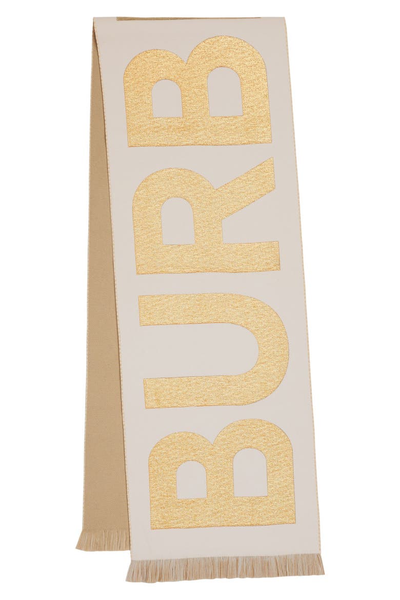 Metallic Logo Jacquard Wool Blend Football Scarf, Main, color, CAMEL / LIGHT BLUSH