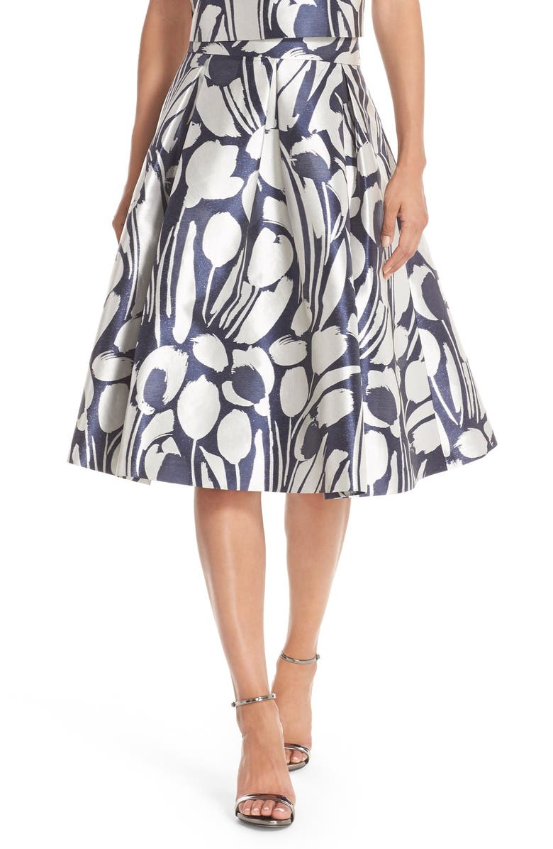 Eliza J Print Jacquard Midi Skirt, Main, color, Navy/ Ivory
