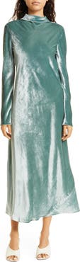 Vince Tie Back Mock Neck Long Sleeve Velvet Maxi Dress