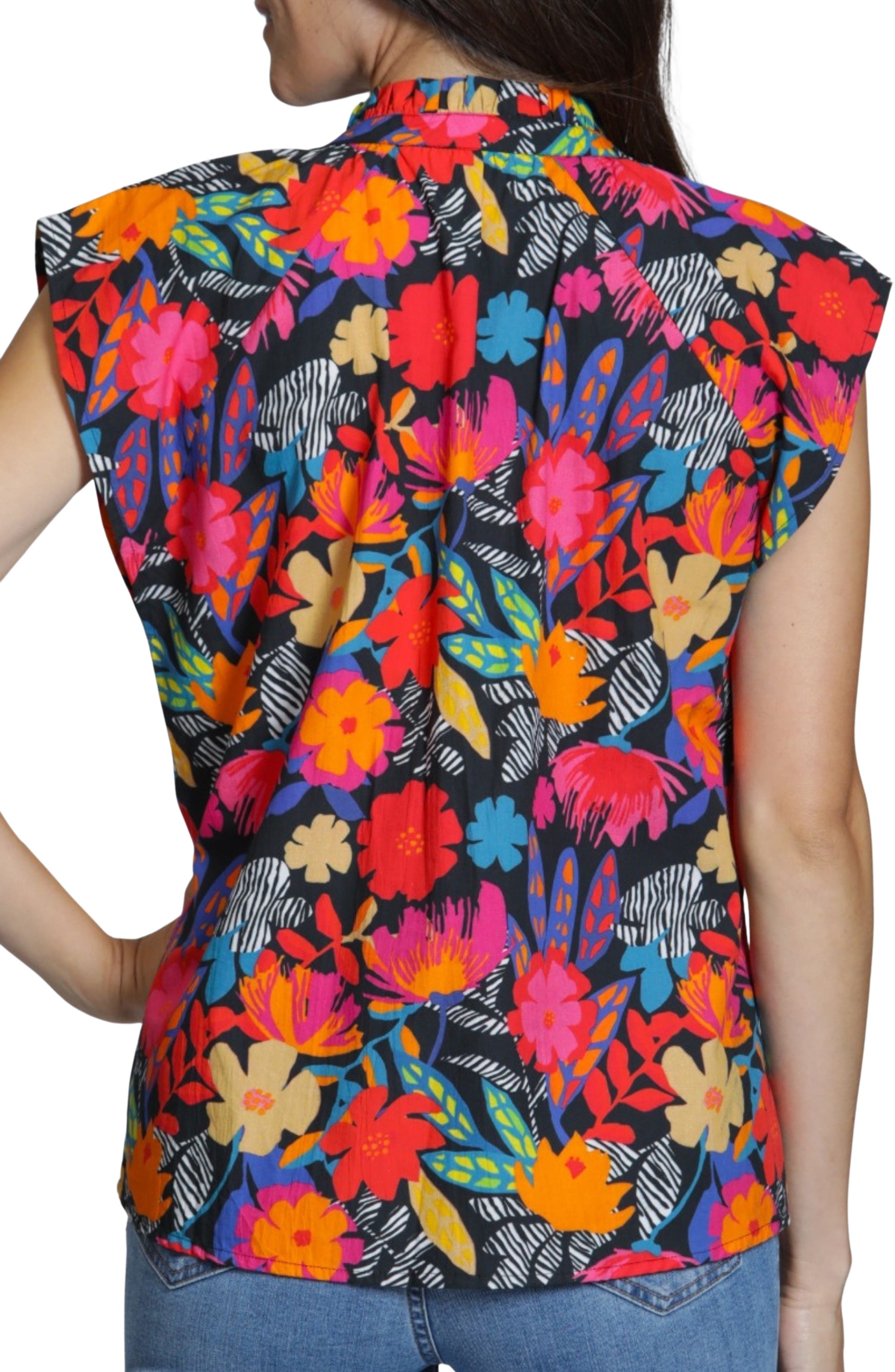 Print Ruffle Neck Top - image 2