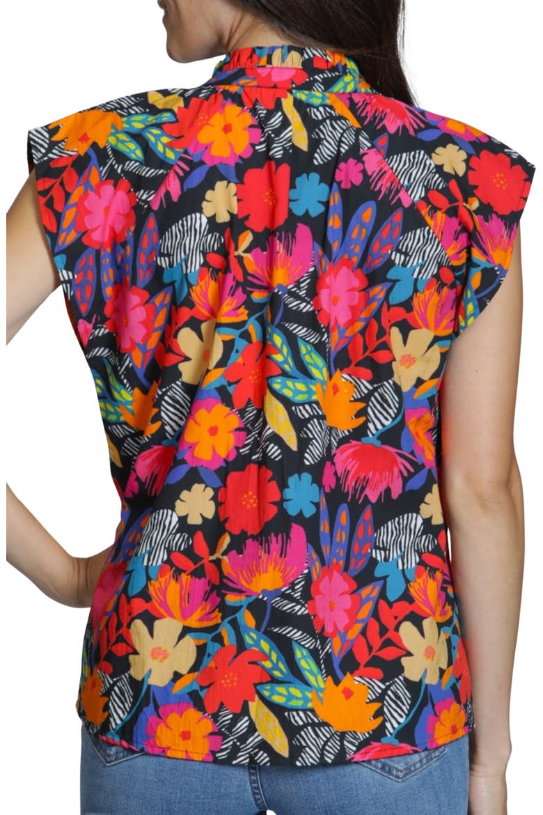 Print Ruffle Neck Top, Alternate, color, RED MULTI