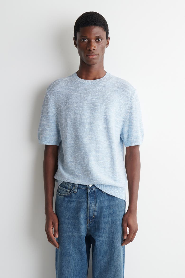 Relaxed Bouclé-knit T-shirt, Main, color, BLUE MÉLANGE