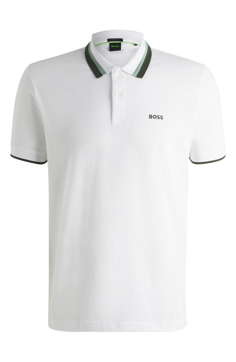 BOSS Paddy Tipped Cotton Polo, Alternate, color, White