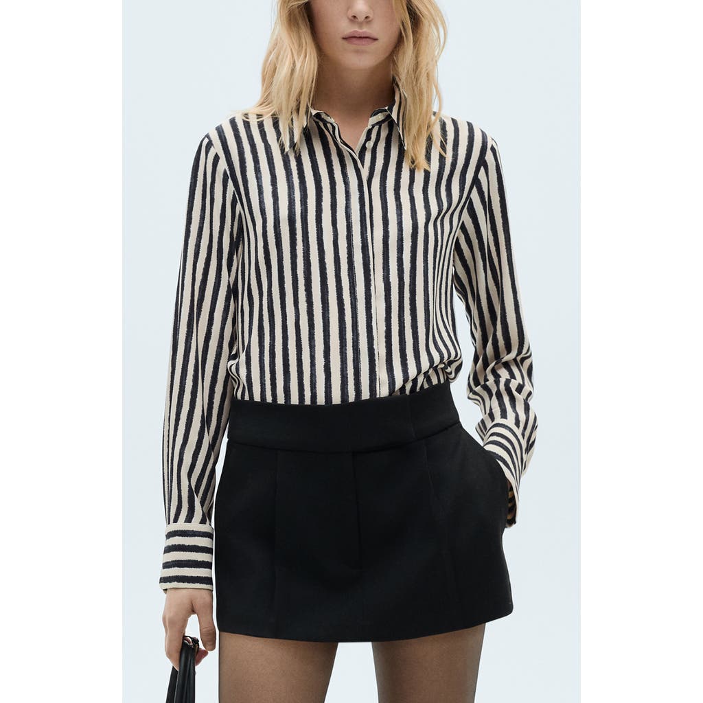 Mango Stripe Button Front Shirt In Ecru/black
