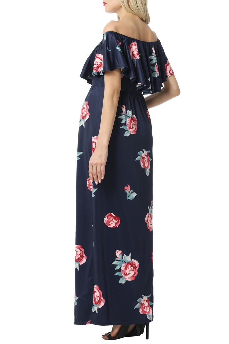 Maddison Off the Shoulder Maxi Maternity Dress, Alternate, color, NAVY