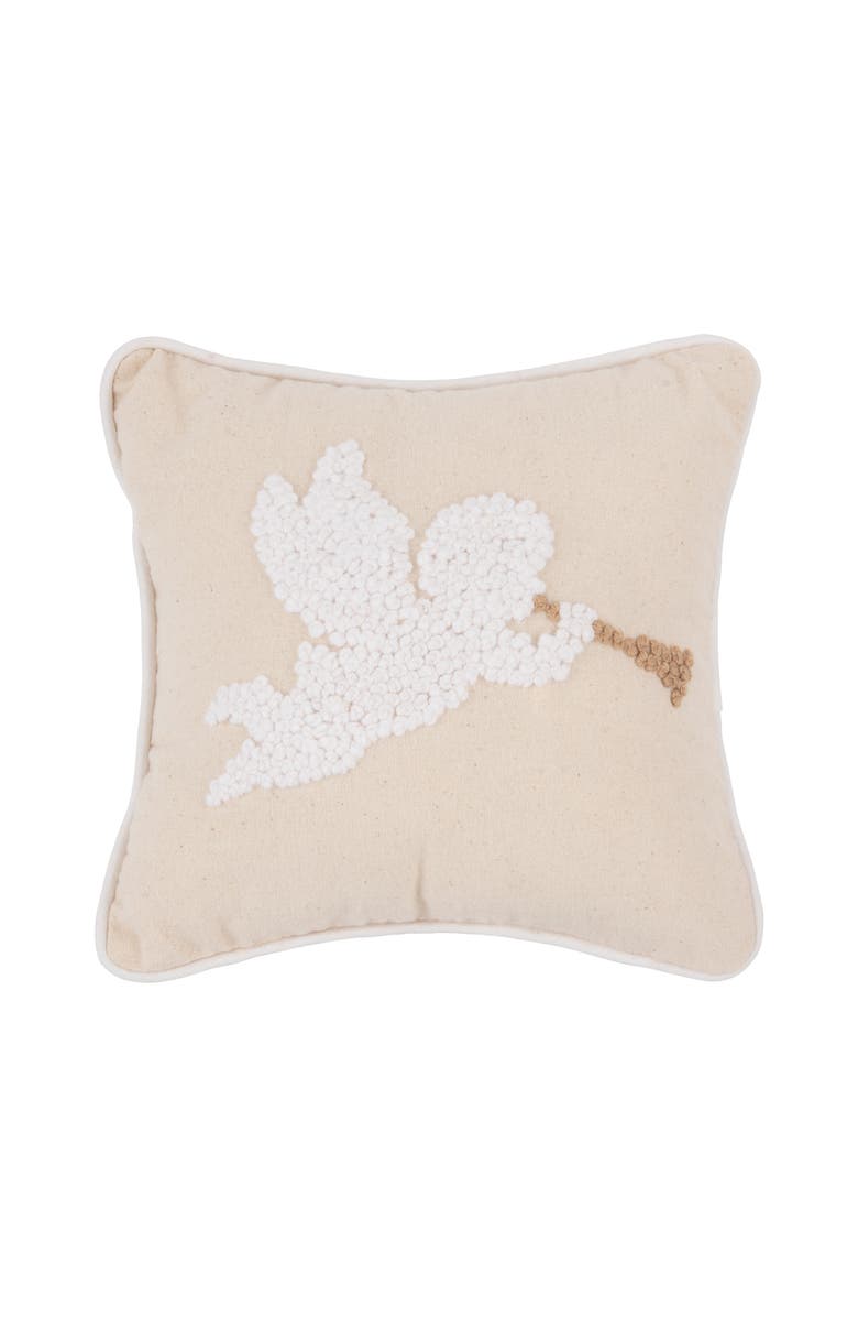 C&F Home Flying Angel with Gold Horn French Knot 100% Cotton Beige Mini Accent Pillow 8" x 8", Main, color, Beige