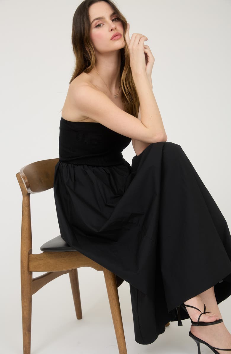 Blu Pepper Mixed Media Strapless Midi Dress, Alternate, color, 