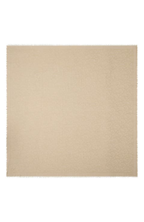 B Charm Jacquard Wool Fringe Square