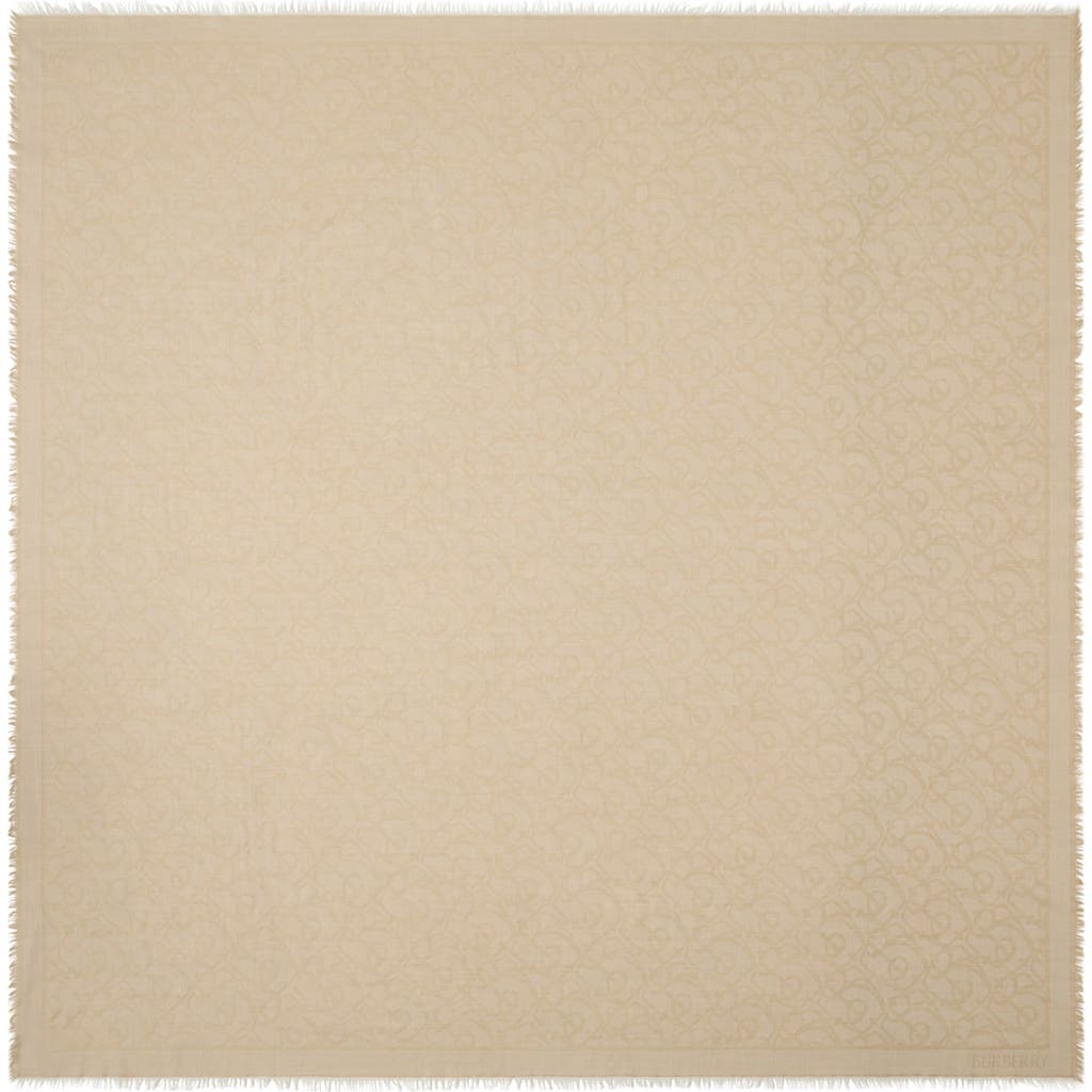 Burberry B Charm Jacquard Wool Fringe Square In Sand