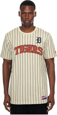 New Era Men's New Era Cream Detroit Tigers Throwback Meshback Pinstripe T-Shirt