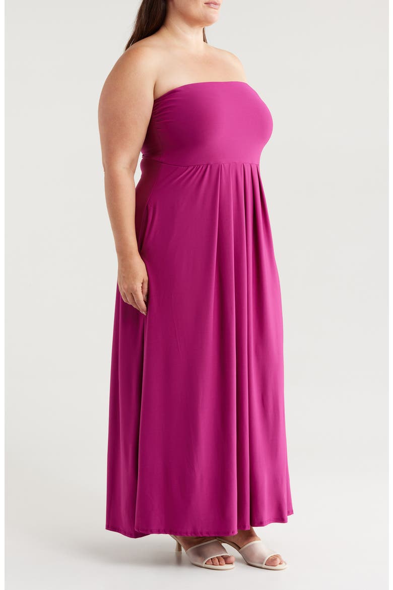 Pleated Stretch Strapless A-Line Dress, Alternate, color, MAGENTA