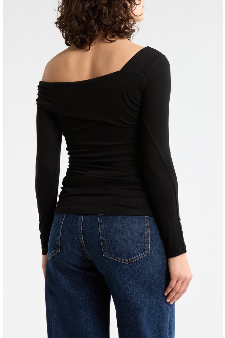 One Shoulder Long Sleeve Ruched Top, Alternate, color, BLACK