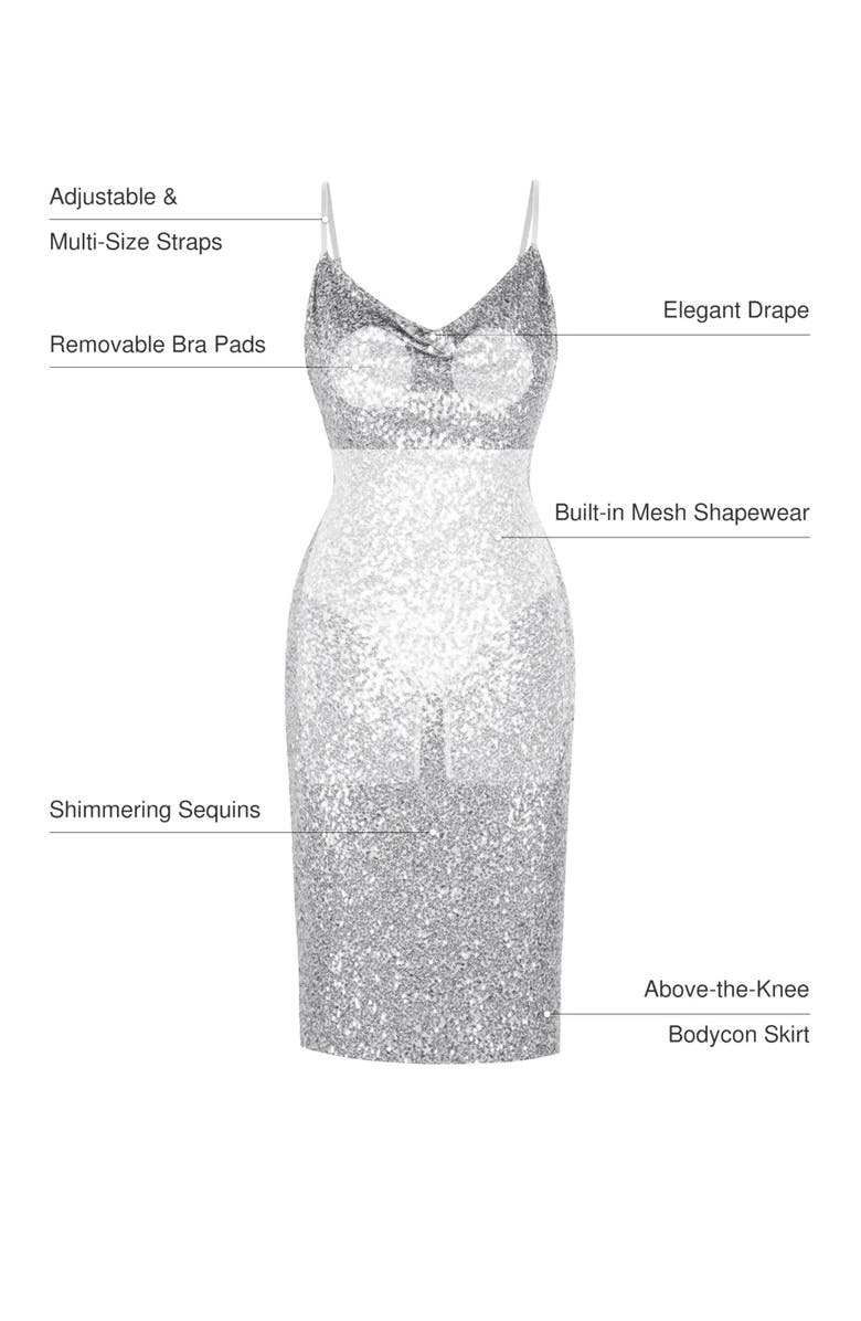 Popilush Sequin Cowl Neck Sculpting Mini Dress, Alternate, color, Diamond Silver