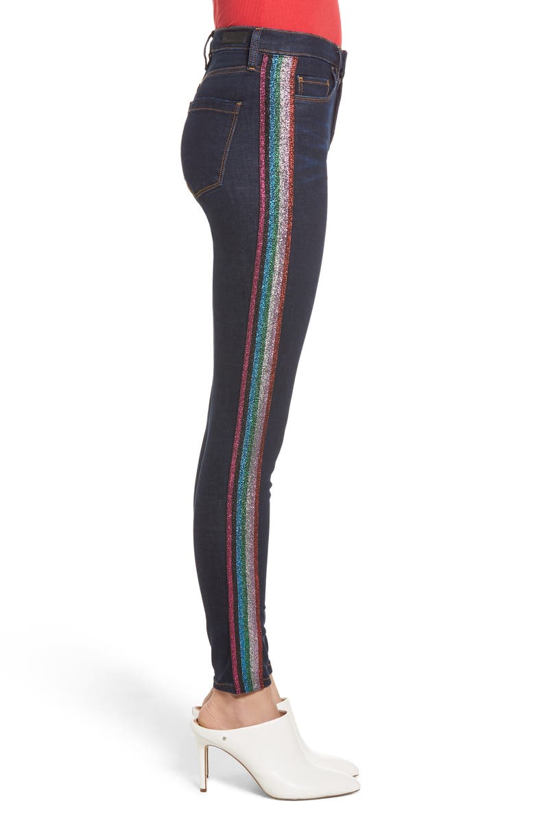 BLANKNYC The Bond Metallic Side Stripe Skinny Jeans, Alternate, color,