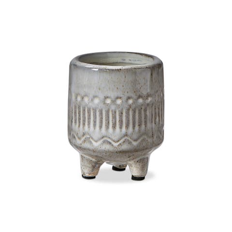 Olema Carved Grey Glazed Terracotta Planter Decorative Use
