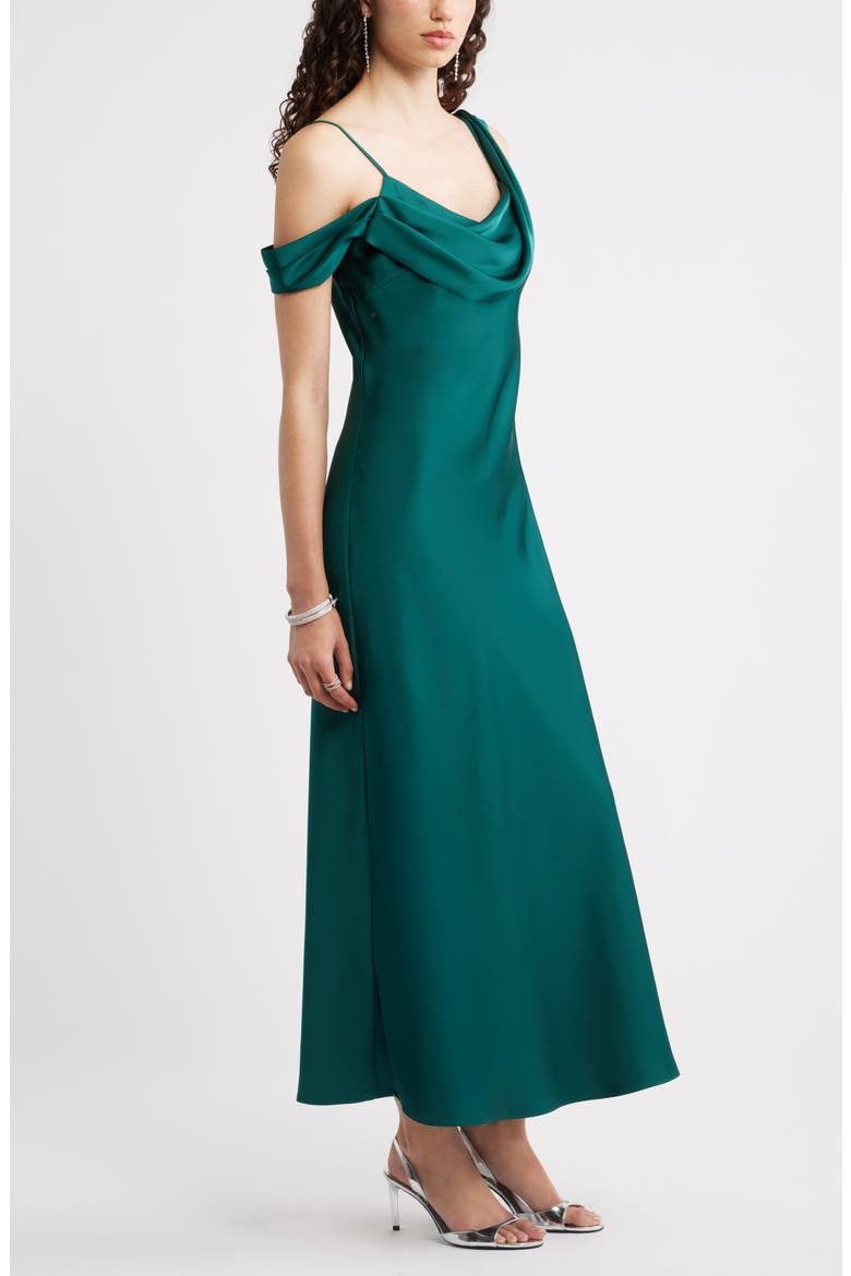 Off the Shoulder Satin Maxi Dress, Alternate, color, GREEN PONDEROSA