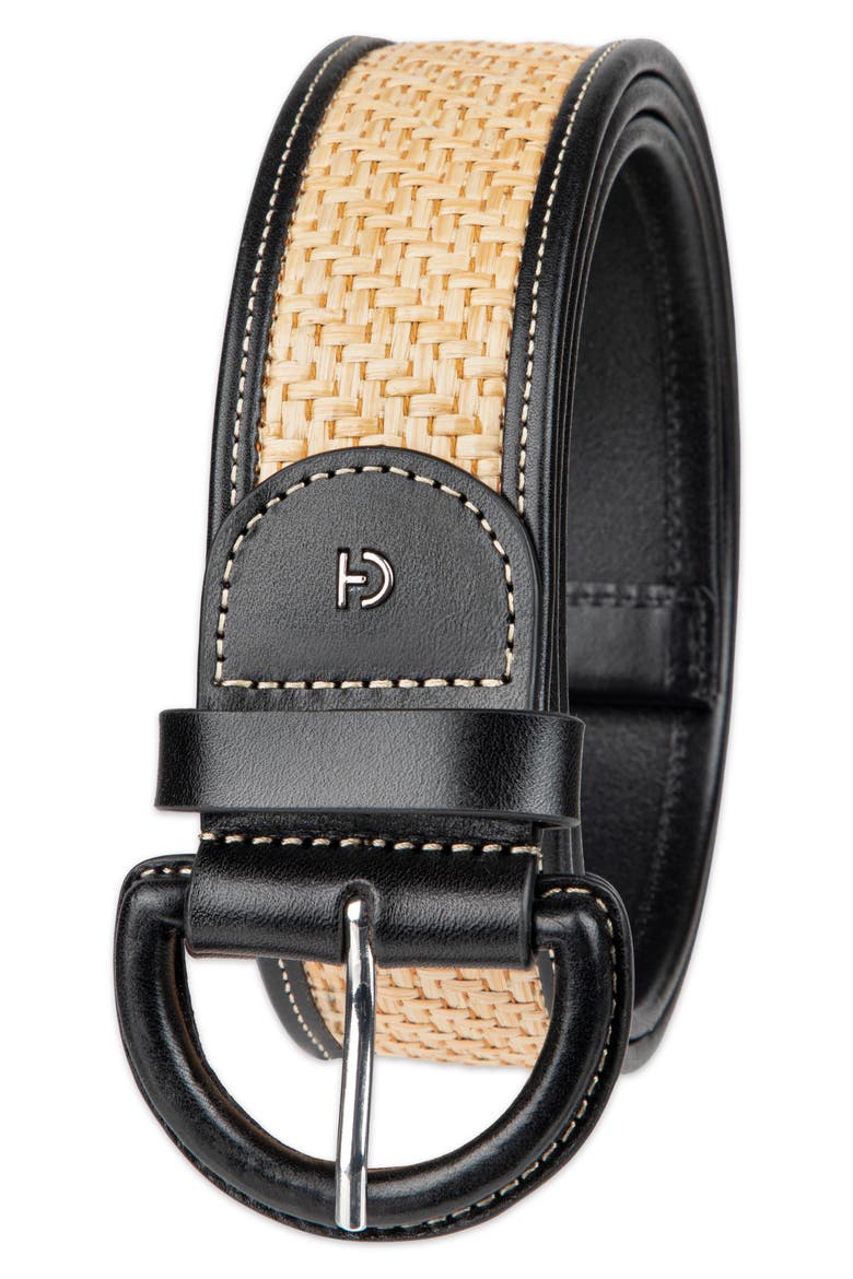 Leather Trim Raffia Belt, Alternate, color, NATURAL / BLACK