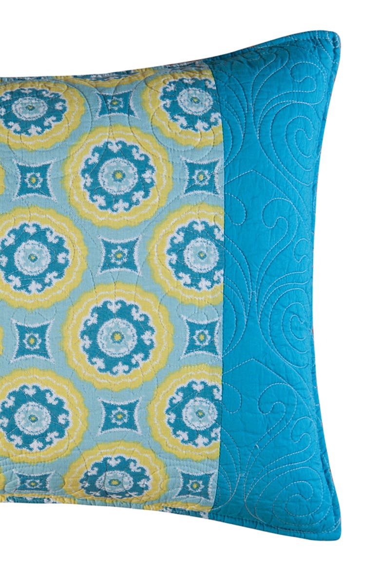 20" x 26" Delilah Blue Yellow Damask Cotton Standard Sham - Machine Washable, Alternate, color, Blue