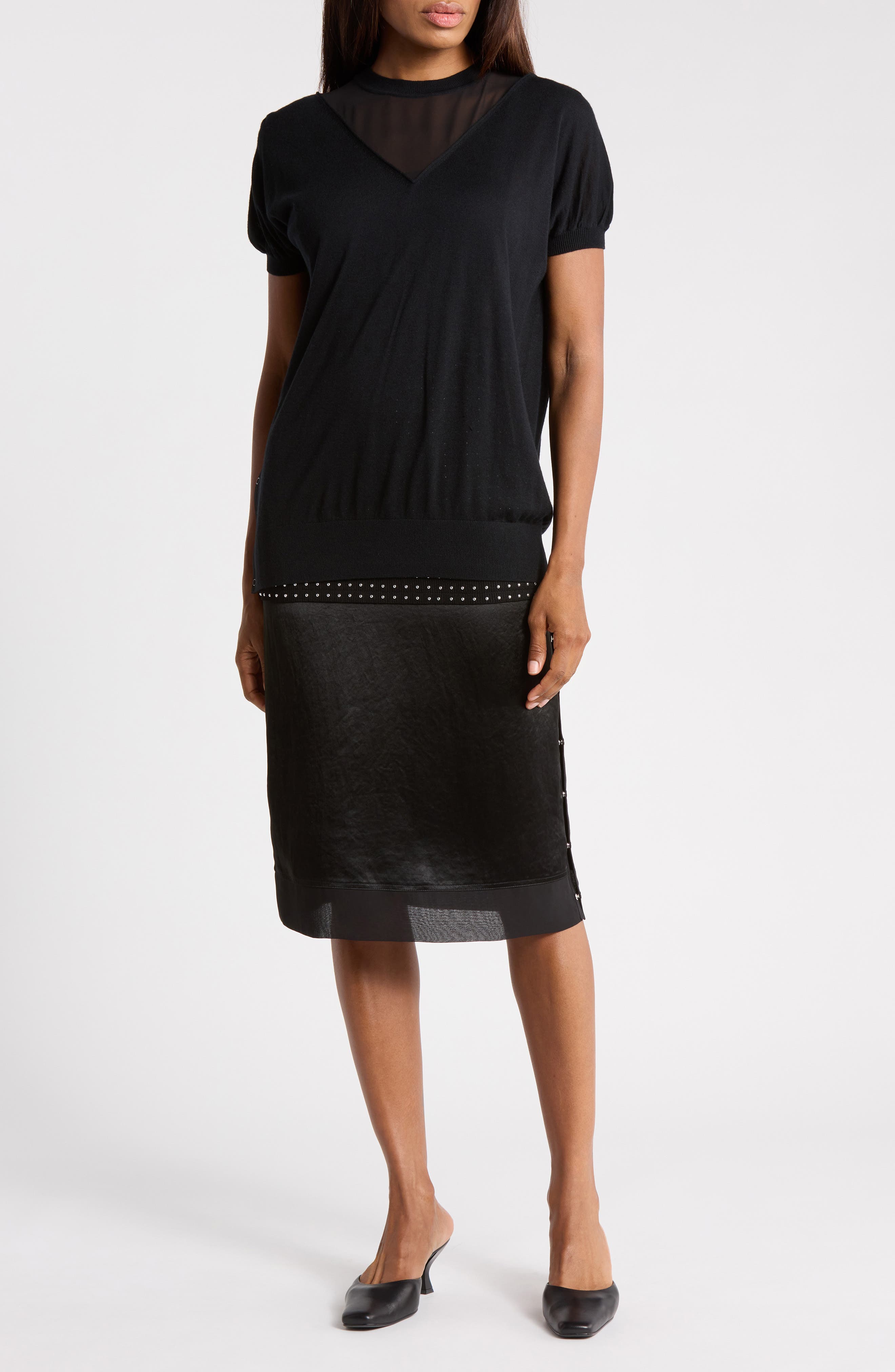 Mixed Media Studded Knit Dress