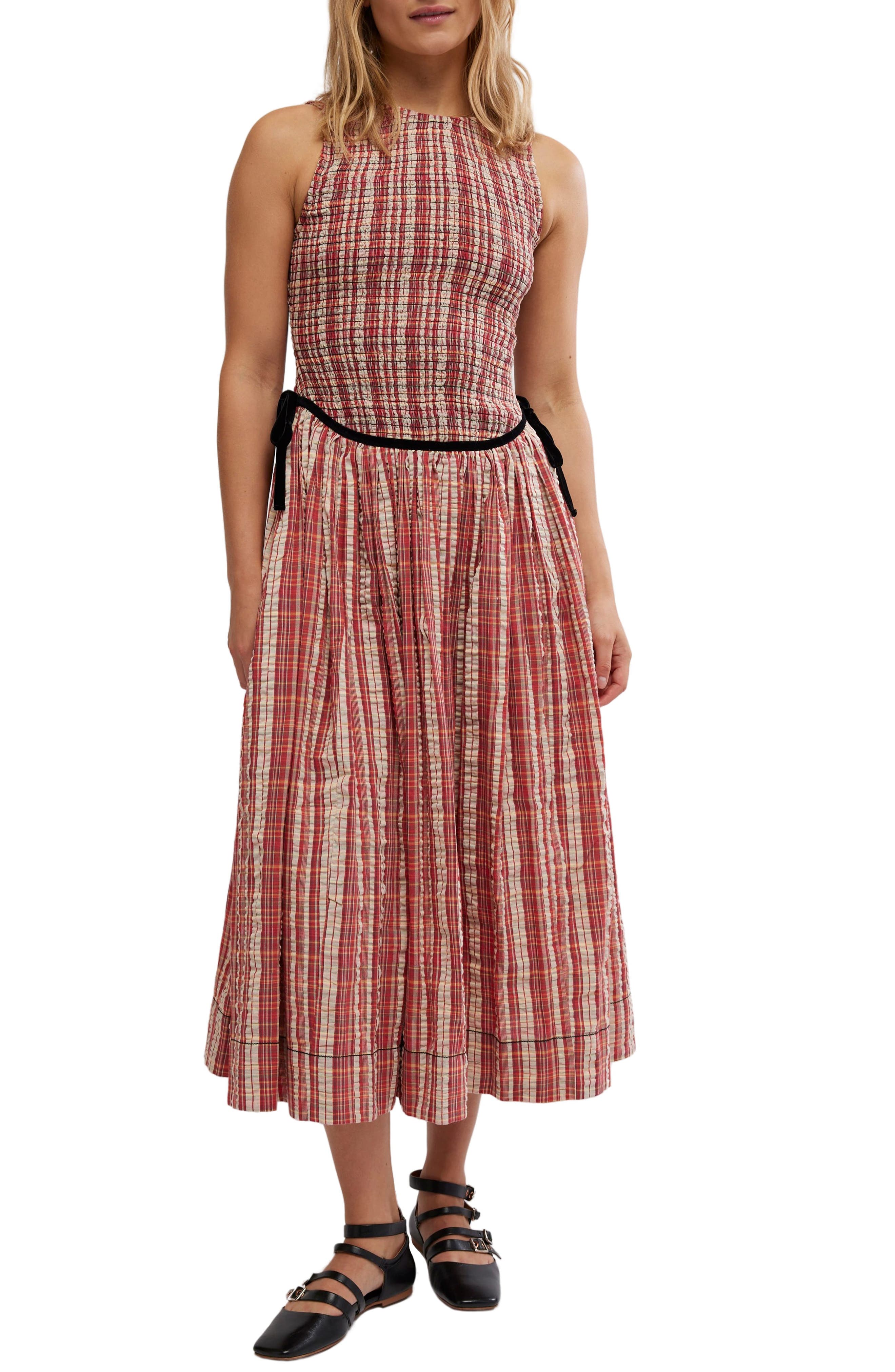 nightingale plaid midi dress green Free People Sleeveless (Women) no season