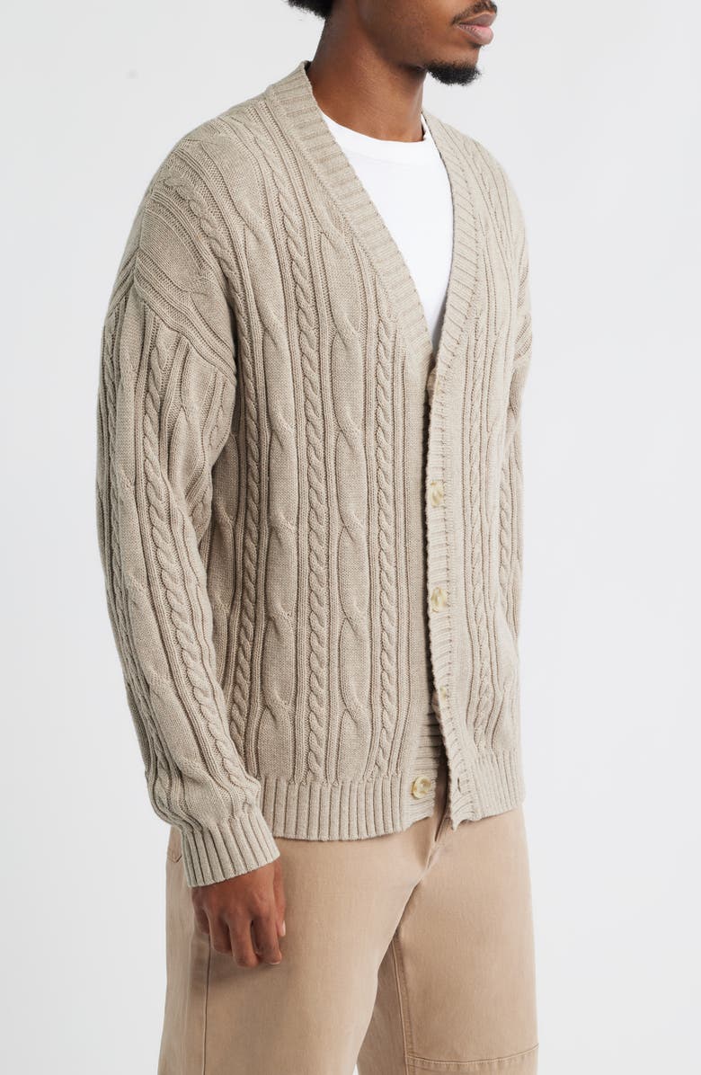 BP. Cable Cotton Cardigan, Alternate, color, Tan Teak Heather