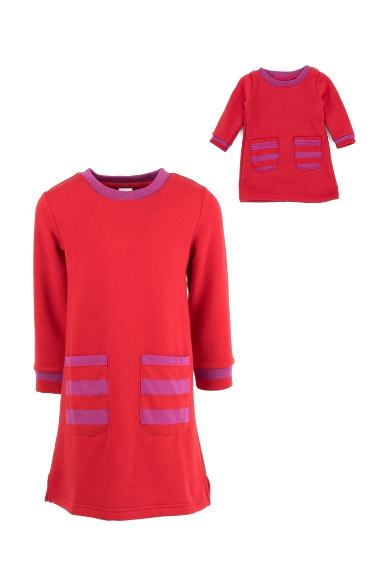 Girls Sweatshirt Dress with Matching Doll Dress, Alternate, color, RED
