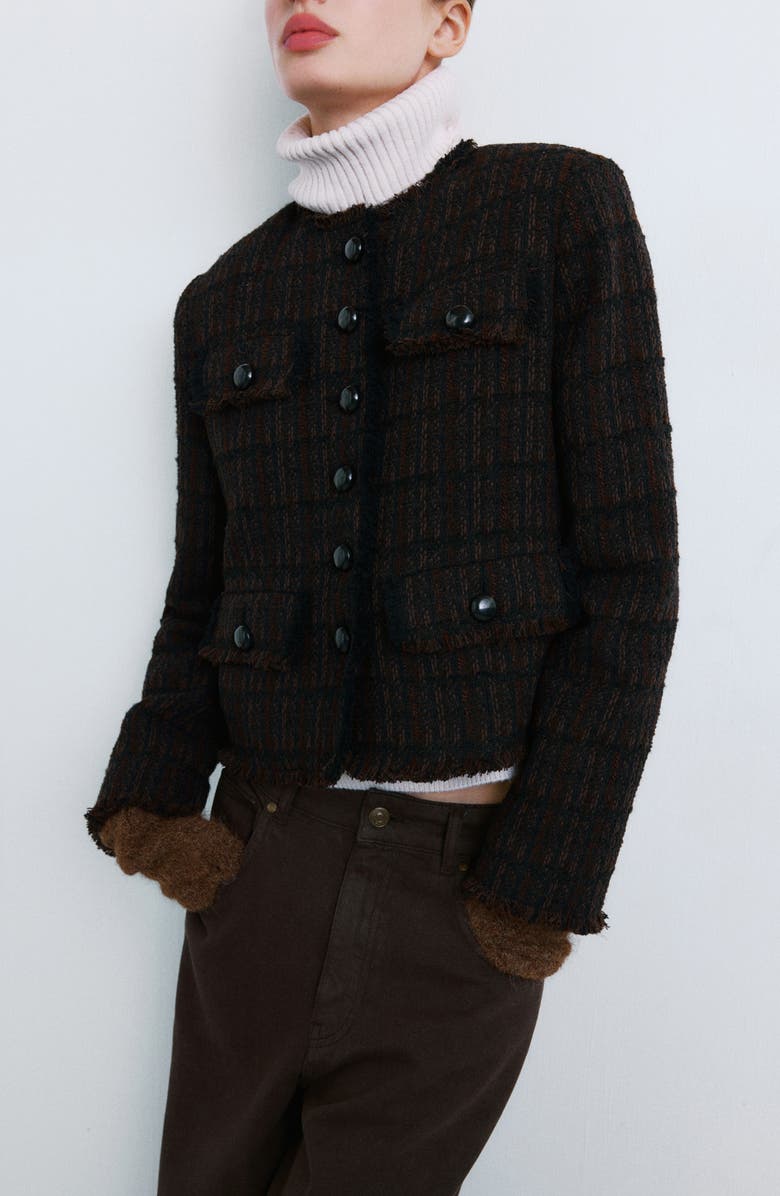 MANGO Pocket Tweed Jacket, Main, color, Chocolate