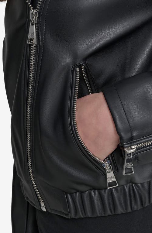 KARL LAGERFELD KARL LAGERFELD PARIS WATER RESISTANT FAUX LEATHER MOTO JACKET