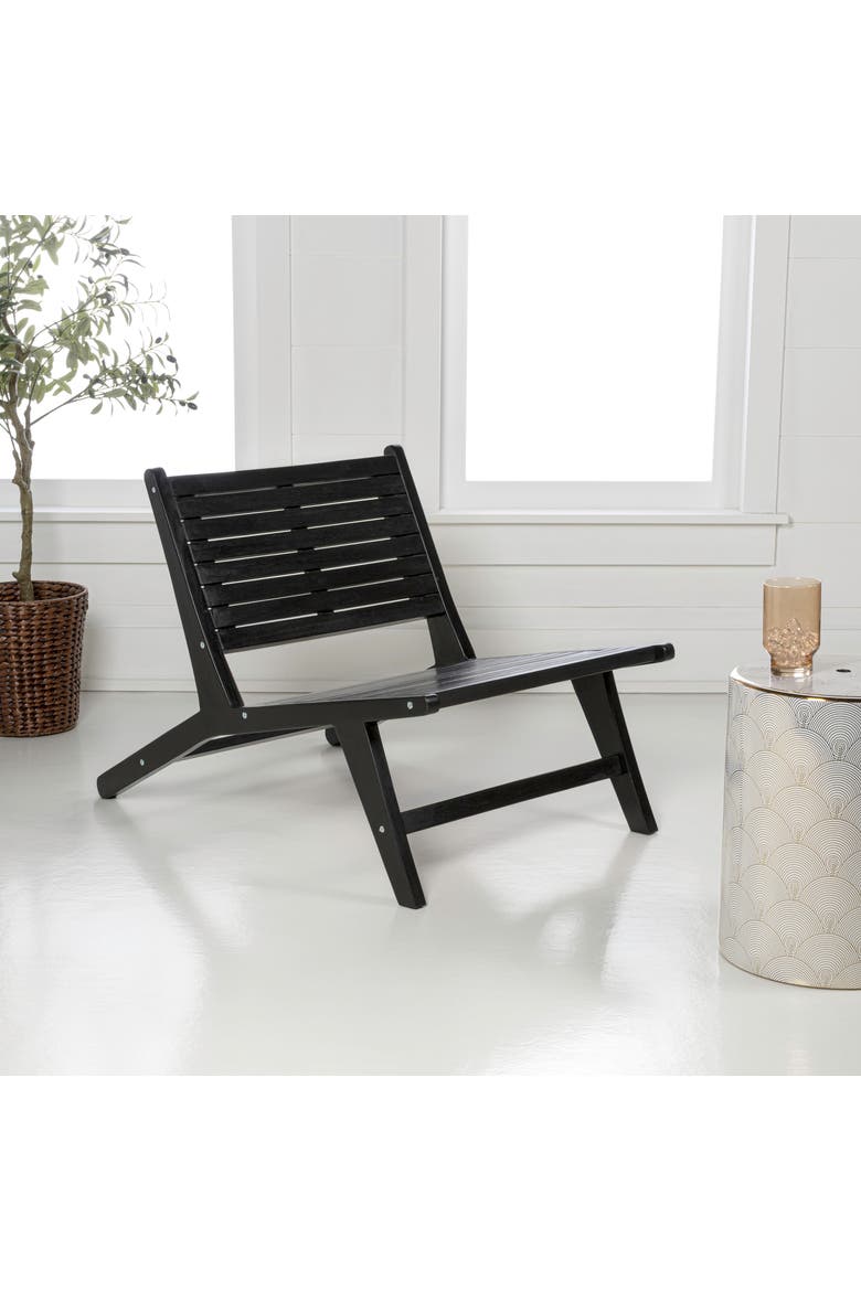 Leo Modern Solid Indonesian Wood Armless Outdoor Lounge Chair, Slatted Low Profile Seating for Patio, Porch or Garden, Alternate, color, Black