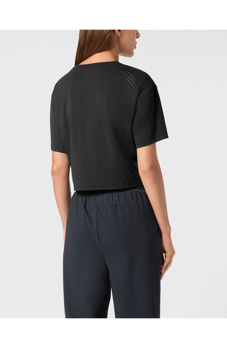 PLEIN SPORT Cotton Cropped T-Shirt Round Neck Ss Scratch, Alternate, color, Black