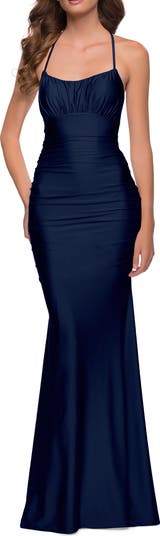 On Trend Jersey Long Dress with Ruching on Bodice
