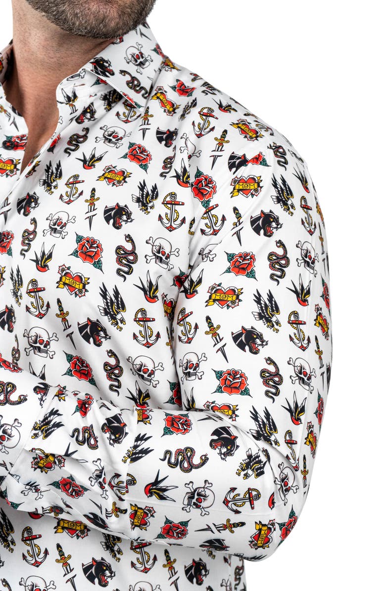 Maceoo Fibonacci Tattoo Contemporary Fit Button-Up Shirt, Alternate, color, White